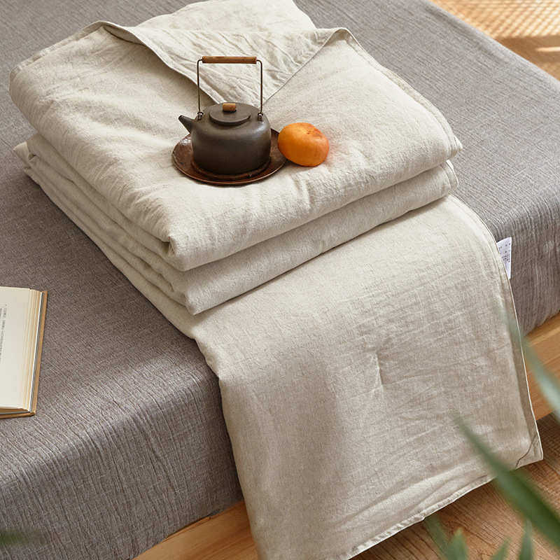 被子可丨归天然被亚麻芯洗通用夏凉原棉机野大豆蛋白四季+日式