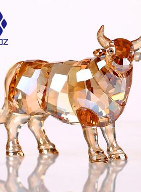 水晶牛摆件吉祥物旺财牛礼物工艺礼品摆饰酒柜装饰品动物办公室蓝