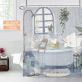 加厚卡通可爱猫咪免打孔化妆室浴帘儿童浴室洗澡防水布防霉隔断窗