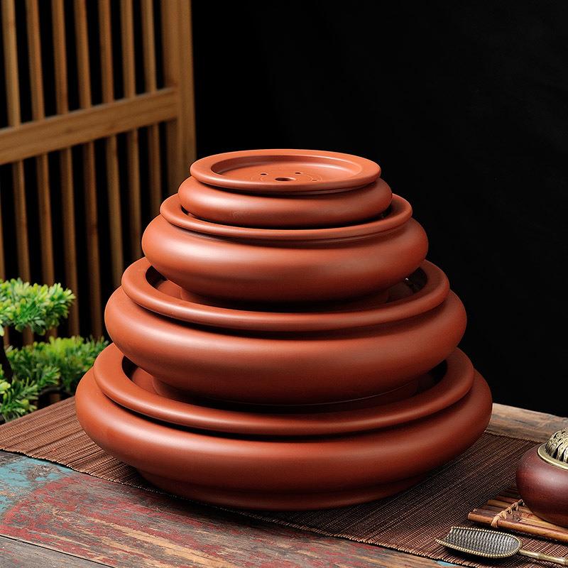 安顺潮州泥手TRQ拉茶盘家用大小圆老形紫砂茶船储水干台泡茶海朱