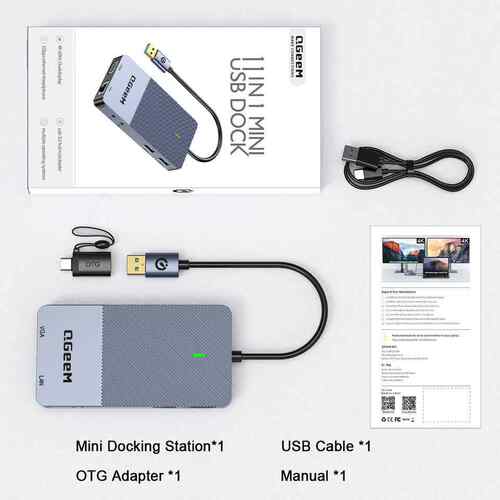 QGeeM D3908 11合一Type-C扩展坞DisplayLink三重显示USB集线器