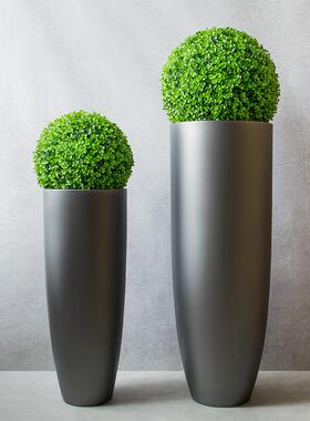 玻璃纤维银灰色圆形落地大花瓶简约现代家居样板间软装饰品花器摆