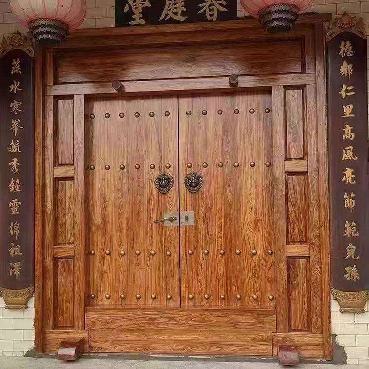 新中式大门复古老榆木双开门仿古庭院别墅自建房大门进户门实木门