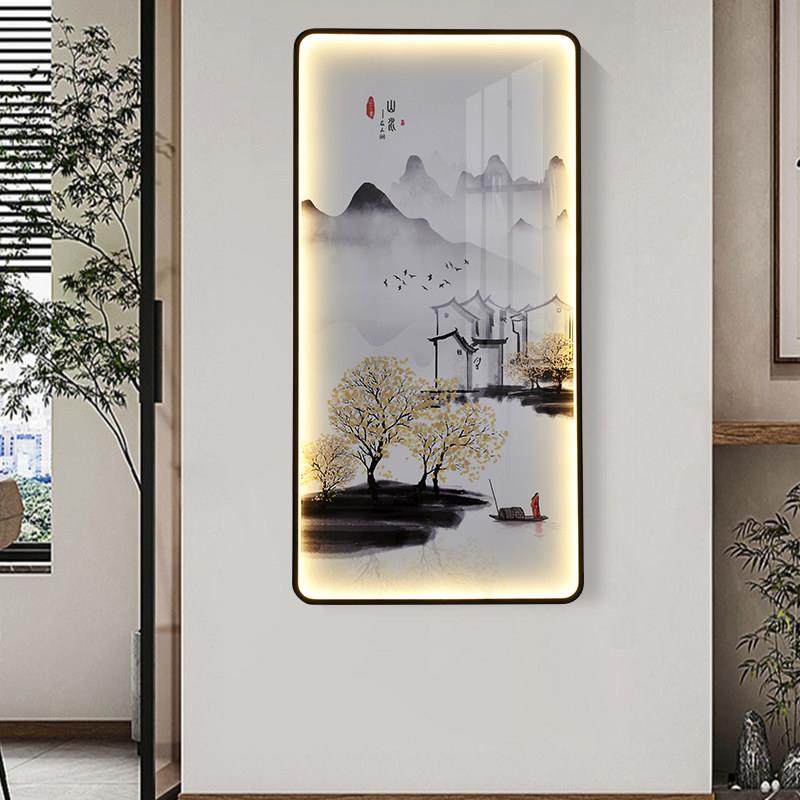 创意新中式玄关壁画灯楼梯人感应客厅走廊过道背景墙方形挂画壁灯