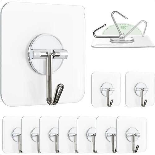 Adhesive Wall Hooks for Hanging Clear Removable Sticky Hooks