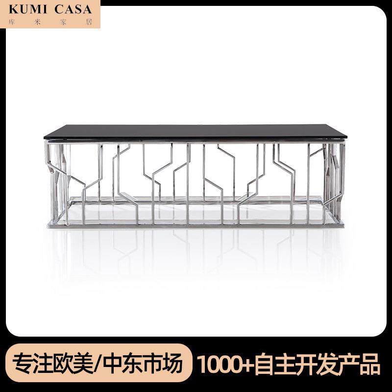2025新款意式极简不锈钢长方形钢化玻璃茶几客餐厅轻奢高级设计感