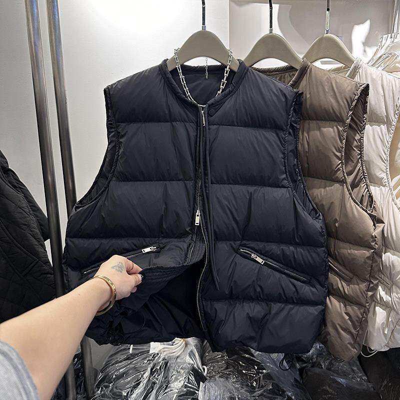 欧洲站2025年秋冬新款时尚羽绒棉服马甲女抽绳保暖坎肩无袖上衣潮
