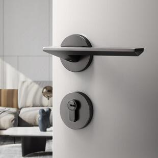 黑灰色卧室门锁室内木门门把手磁吸静音房间木门锁家用分体房门锁