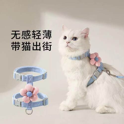 猫咪牵引绳猫绳防挣脱不勒脖遛猫外出用宠物兔工字胸背溜小猫绳