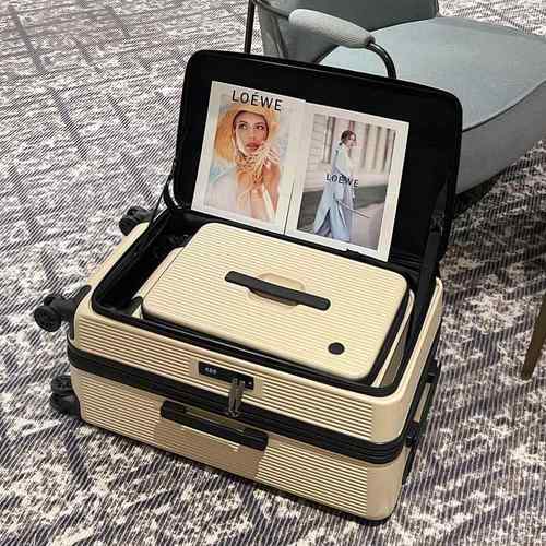 高档新款开 口行李箱女多功能2万轮密码拉向杆箱0寸扩容侧深仓旅