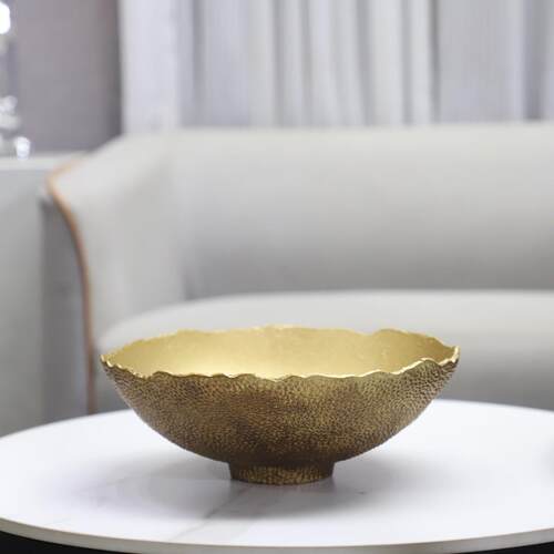 现代简约金色荔枝纹金属果盘托盘装饰摆件客厅茶几餐厅家居装饰品