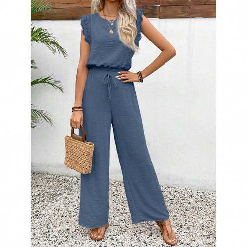 Women's New Style Short Sleeve Loose Fit Top Lace Patchwork
