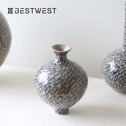 Best west 大丹陶瓷新中式侘寂风花瓶摆件客厅插花陶罐样板装饰品