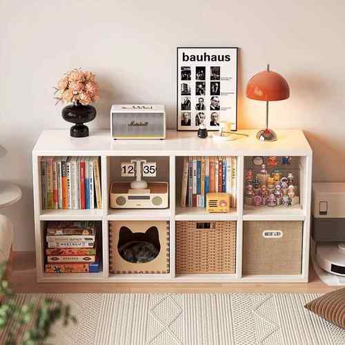 实木格子柜八格柜书架落地置物架儿童收纳储物矮柜子靠墙展示书柜