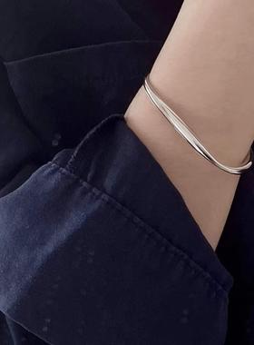 正品重工s镯92则5纯银不规个性流线银手众小简约镯子开口手镯女银