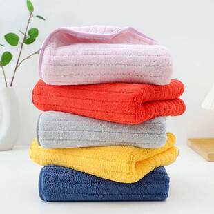 珊瑚绒毛巾抽条精编包边纯色涤锦礼品加厚珊瑚绒毛巾
