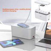 LDNIO多功能桌面式 整洁收纳盒拖线板3手机无线充电五位插座孔排插