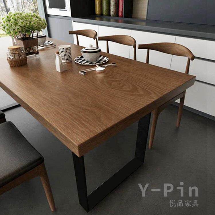 餐美式铁艺实木餐方桌YP-cz011饭店西餐厅家长形复古桌椅组合用实