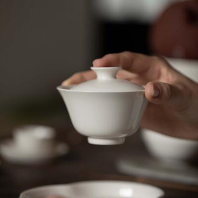 元无景德镇泡茶杯盖碗单个高档云开 陶瓷盖碗二才纯手工草木灰茶