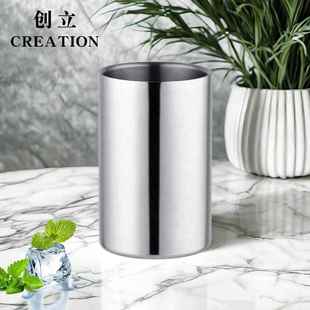 跨境酒吧用具1.6L直身双层冰镇啤酒香槟冰桶不锈钢金属干冰桶商用
