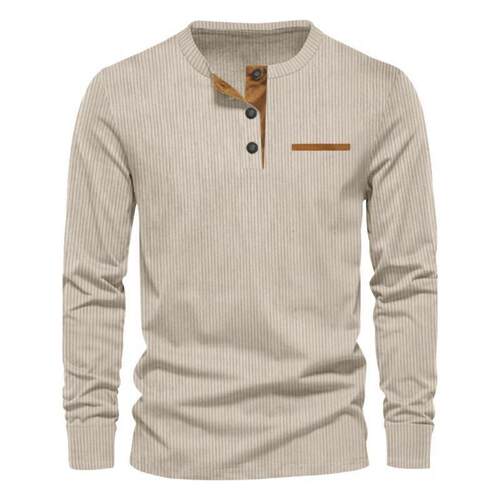 H 65665 Patchwork lined henley collar shirt 拼色加绒亨利领上