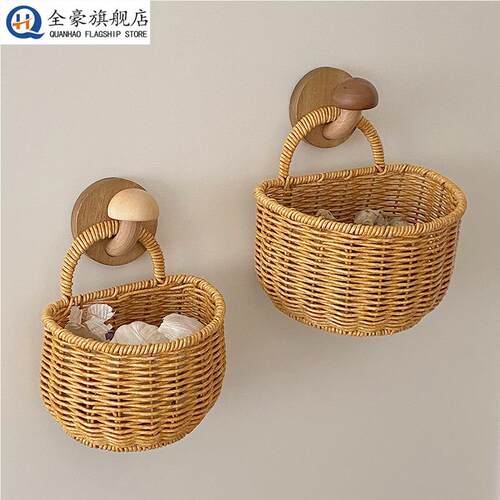 厨房葱姜蒜收纳筐壁挂彷藤编织篮复古手提小篮子水果篮花篮鸡蛋篮