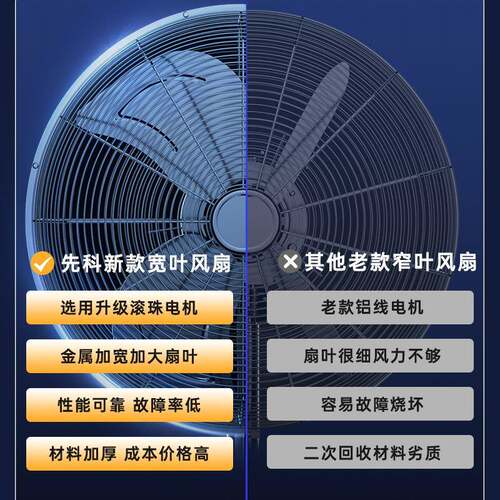先科工业风扇强力牛角扇大风力商用落地扇工厂车间摇头电风扇