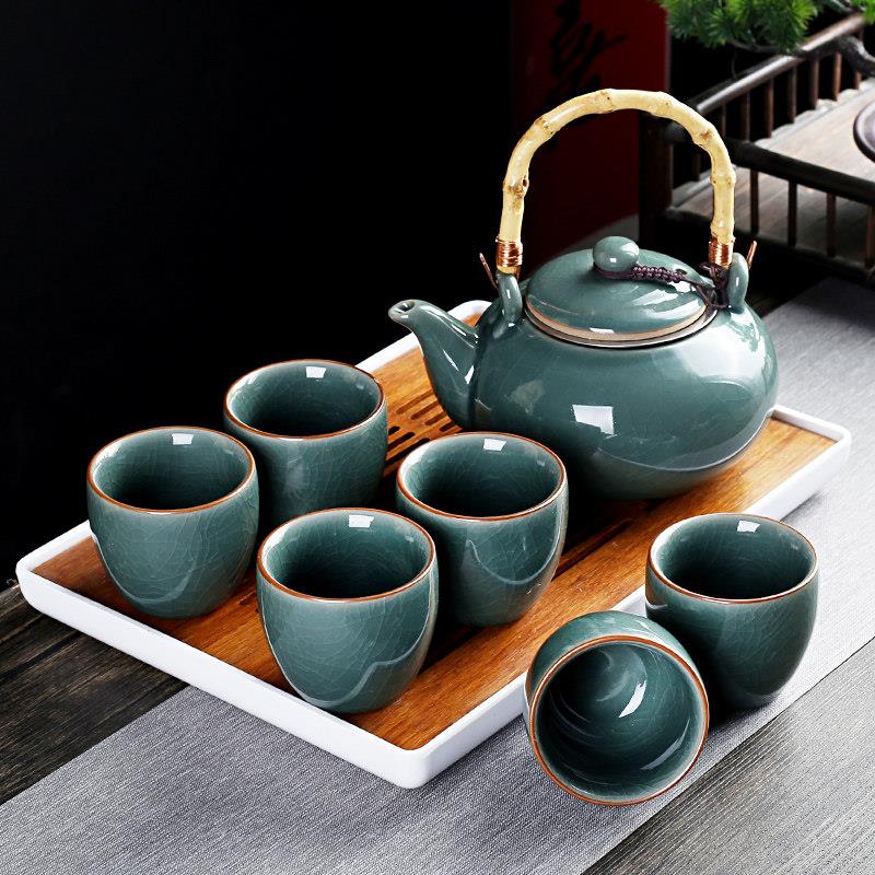 覆古陶瓷功夫茶具套装汝窑哥窑提梁壶家用现代简约轻奢办公茶水壶