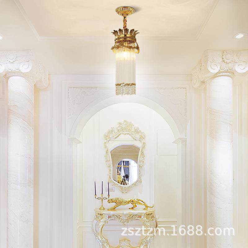 法式新款玄关复古流苏水晶小吊灯欧式门厅过道吧台灯具阳台灯饰