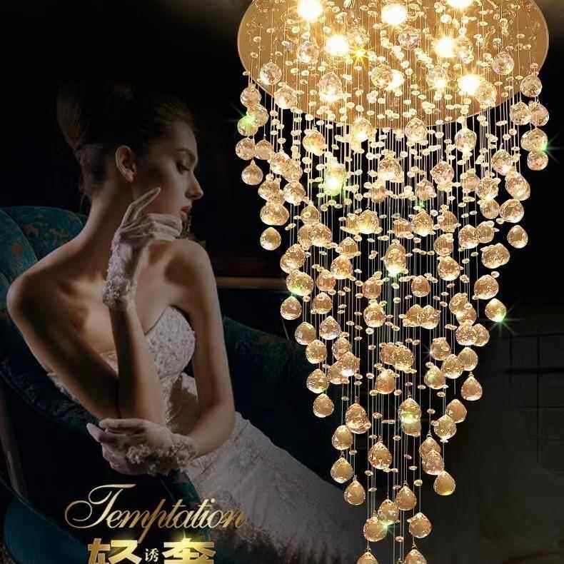 复式楼客创厅水形晶吊灯轻奢意LED旋转客厅吊灯圆简约504楼梯吊灯