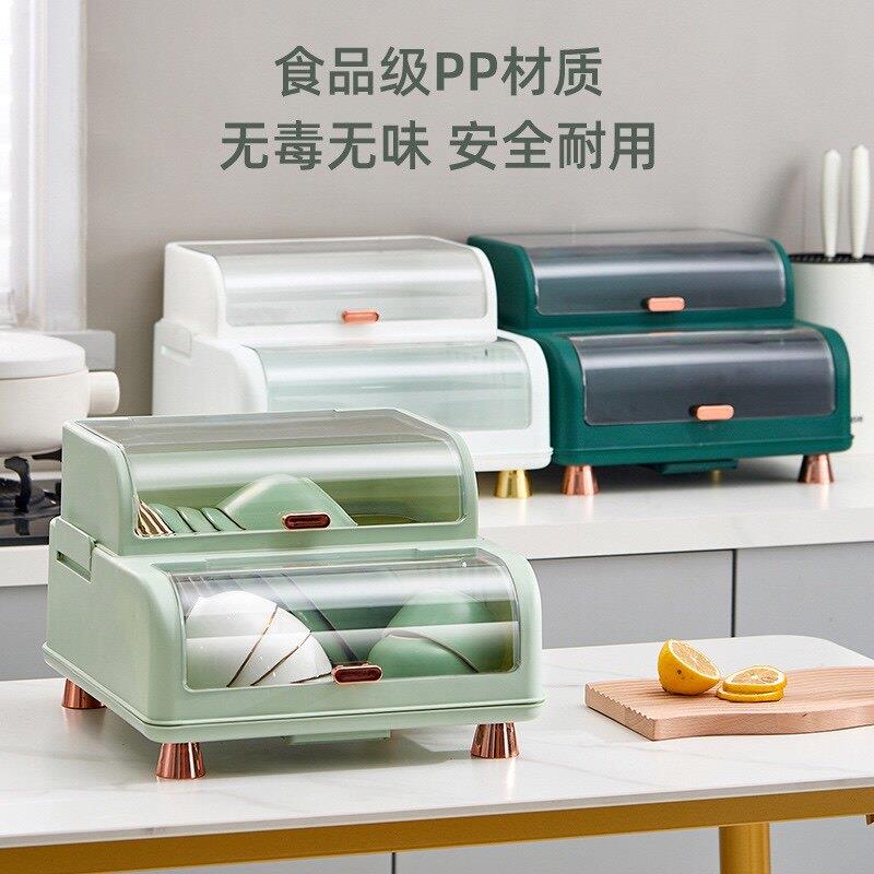 厨房碗碟碗盘收纳架盘子沥水碗架装碗筷收纳箱放碗餐具盒带盖碗柜