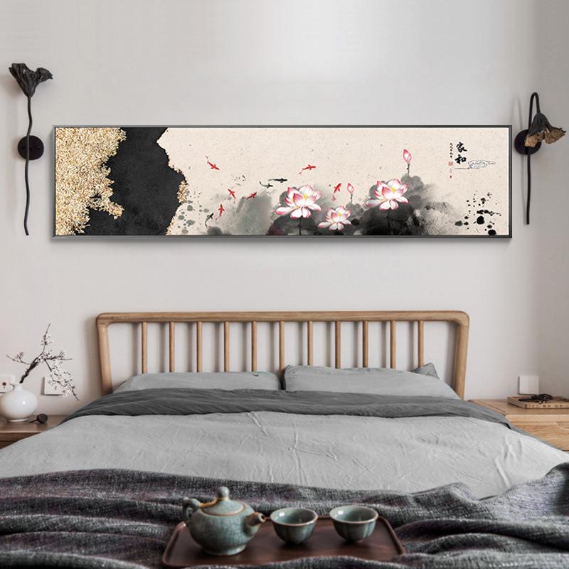 家和百财 新中式卧室床头画酒店民宿装饰画中国风仙鹤横幅挂画
