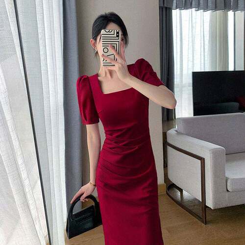 Ocnltiy年会红色连衣裙女春夏季法式回门敬酒礼服修身显瘦订婚裙
