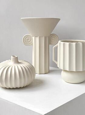 态生活诧寂风罗马柱磨砂陶瓷花瓶客厅民宿样板间干燥花插花装饰摆