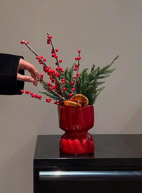 红色花束陶瓷花瓶新年客厅玄关发财果装饰品摆件乔迁之喜新家布置