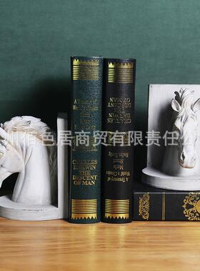 美式复古书档家居办公室书房摆件动物马头树脂书立样品房软装摆件
