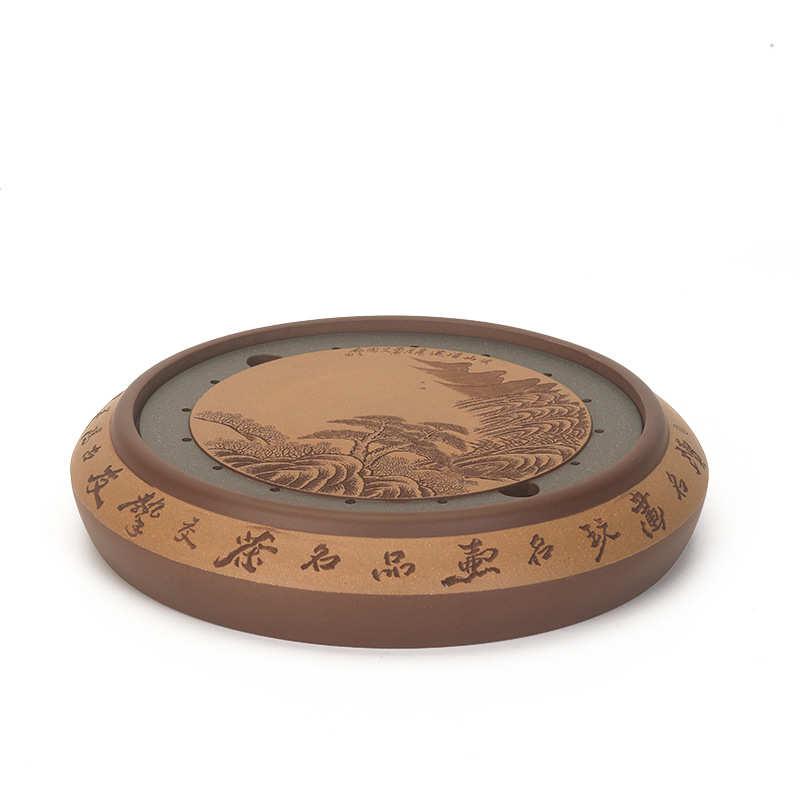 双层茶托储水紫砂茶盘全手工家用式 号复圆形茶盘海大茶古风宜兴