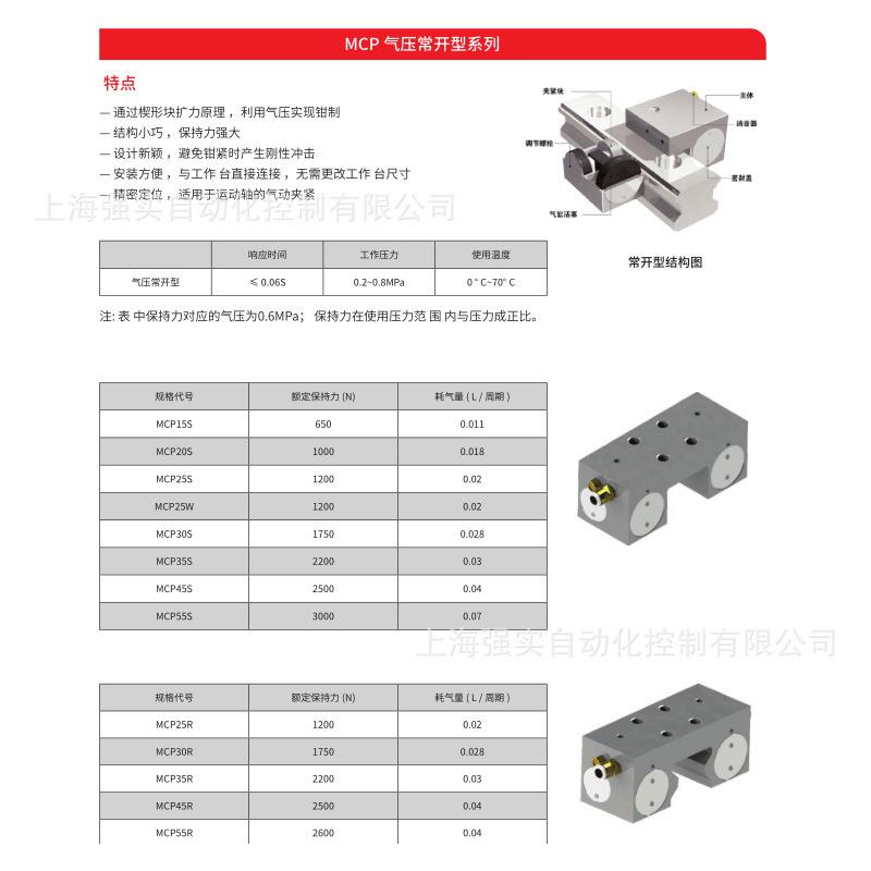 30滚柱线轨用钳制器 气动控制导轨锁MCP30R 通气夹紧型制动器