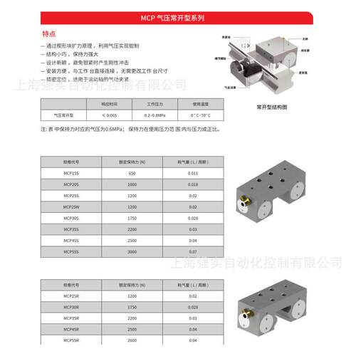 45滚柱线轨钳制器 NUMAX国产气动控制常开型NO导轨锁MCP45R