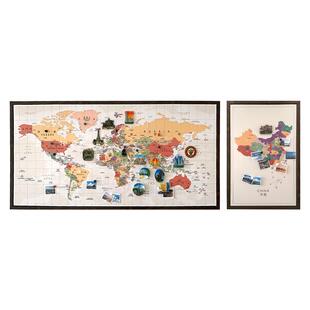 可标记磁吸地图旅游足迹记录世界中国旅行打卡墙面装饰照片墙壁画