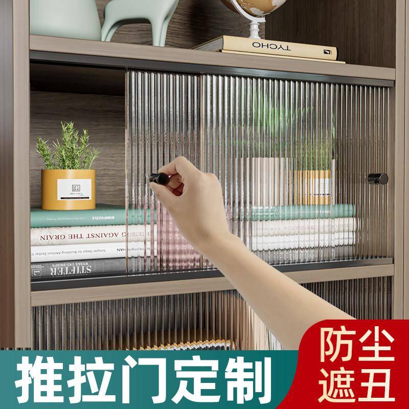 亚克力柜门推拉门免打孔设计 书柜防尘门长虹玻璃风格