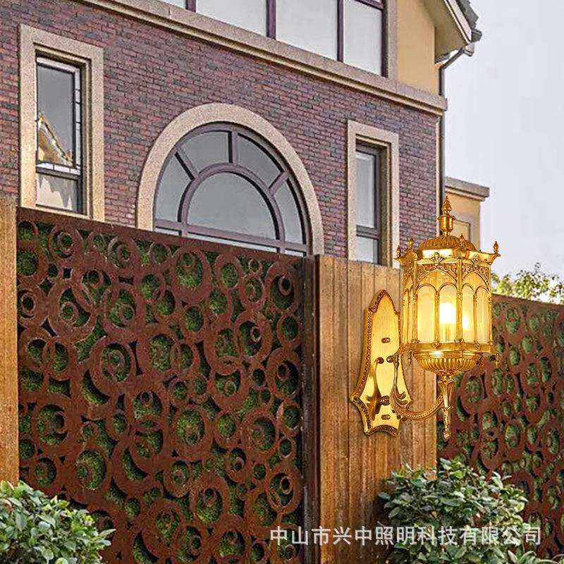 欧式户外壁灯室外防水阳台过道墙灯法式全铜卧室床头灯简约楼梯灯