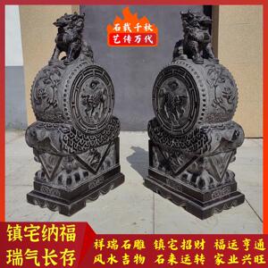 石雕门墩抱鼓石大门口石狮子一对麒麟貔貅大象青石彷古曲阳石鼓墩