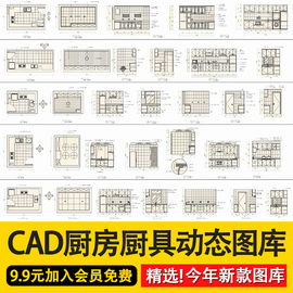 家具家装厨房厨具洗菜盆灶台平面立面CAD动态图库图块素材模块