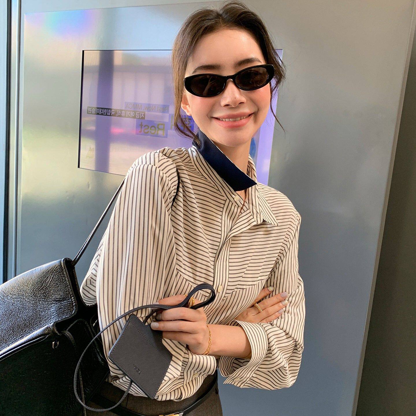 DORACTR 意大利进口棉!羊毛领衬衫女早秋内搭叠穿衬衣高级感上衣