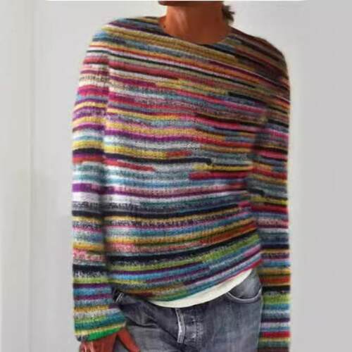 Women Floral Print Sleeve Crew Neck Sweater Tops Casual
