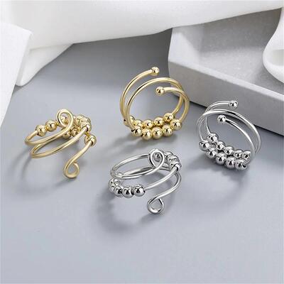 Punk Anxiety Rings For Women Men Spiral Fidget Beads Ring 20