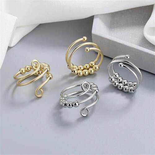 Punk Anxiety Rings For Women Men Spiral Fidget Beads Ring 20