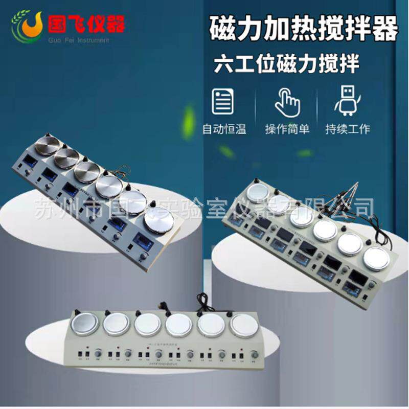 国飞HJ-6A/B 多头单独控温调速搅拌器六联数显磁力加热搅拌器