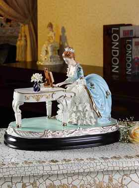 创意钢琴摆件欧式蕾丝瓷偶人物饰品手工制奢华客厅家居工艺礼品摆